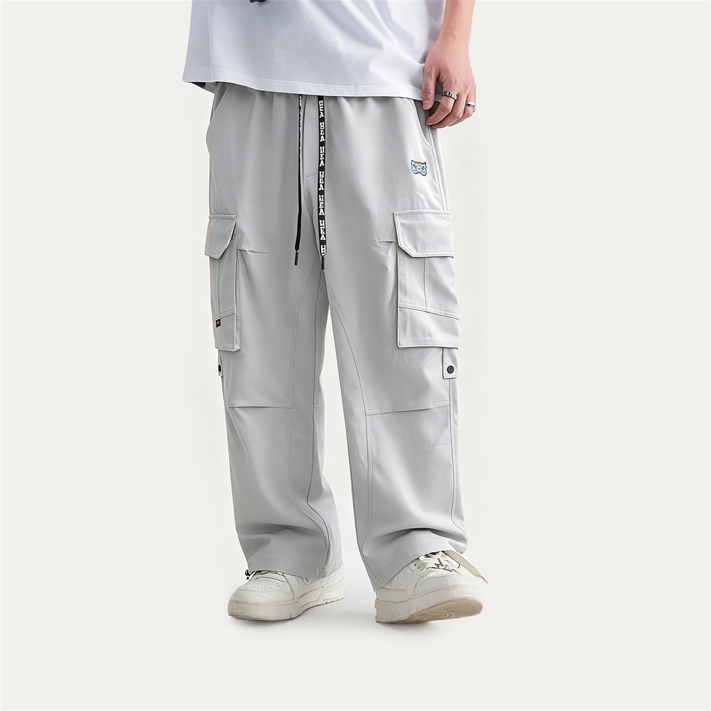 HEA Men’s Lightweight Cargo Pants, Casual Streetwear Loose Straight-Leg Trousers with Drawstring Waist