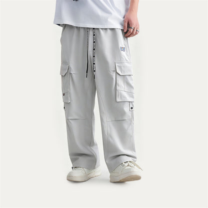 HEA Men’s Lightweight Cargo Pants, Casual Streetwear Loose Straight-Leg Trousers with Drawstring Waist
