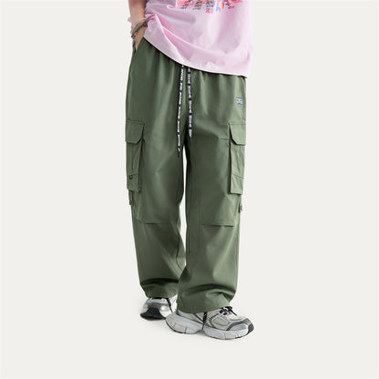 HEA Men’s Lightweight Cargo Pants, Casual Streetwear Loose Straight-Leg Trousers with Drawstring Waist