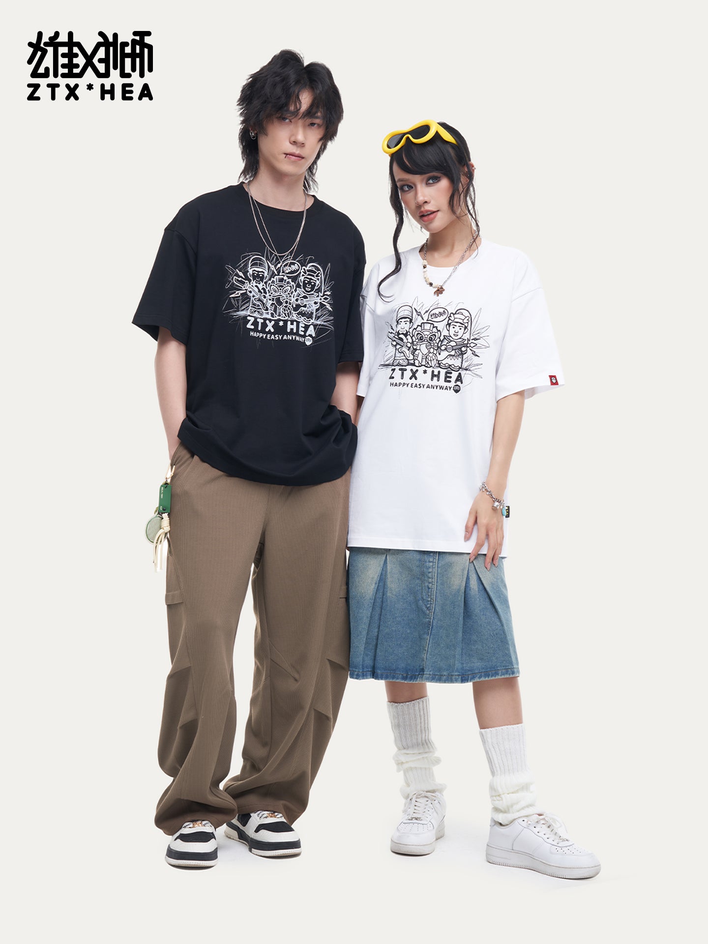 HEA Unisex Oversized Graphic T-Shirt, Crew Neck Cotton Tee with Sketch Print, Casual Streetwear Top for Men Women