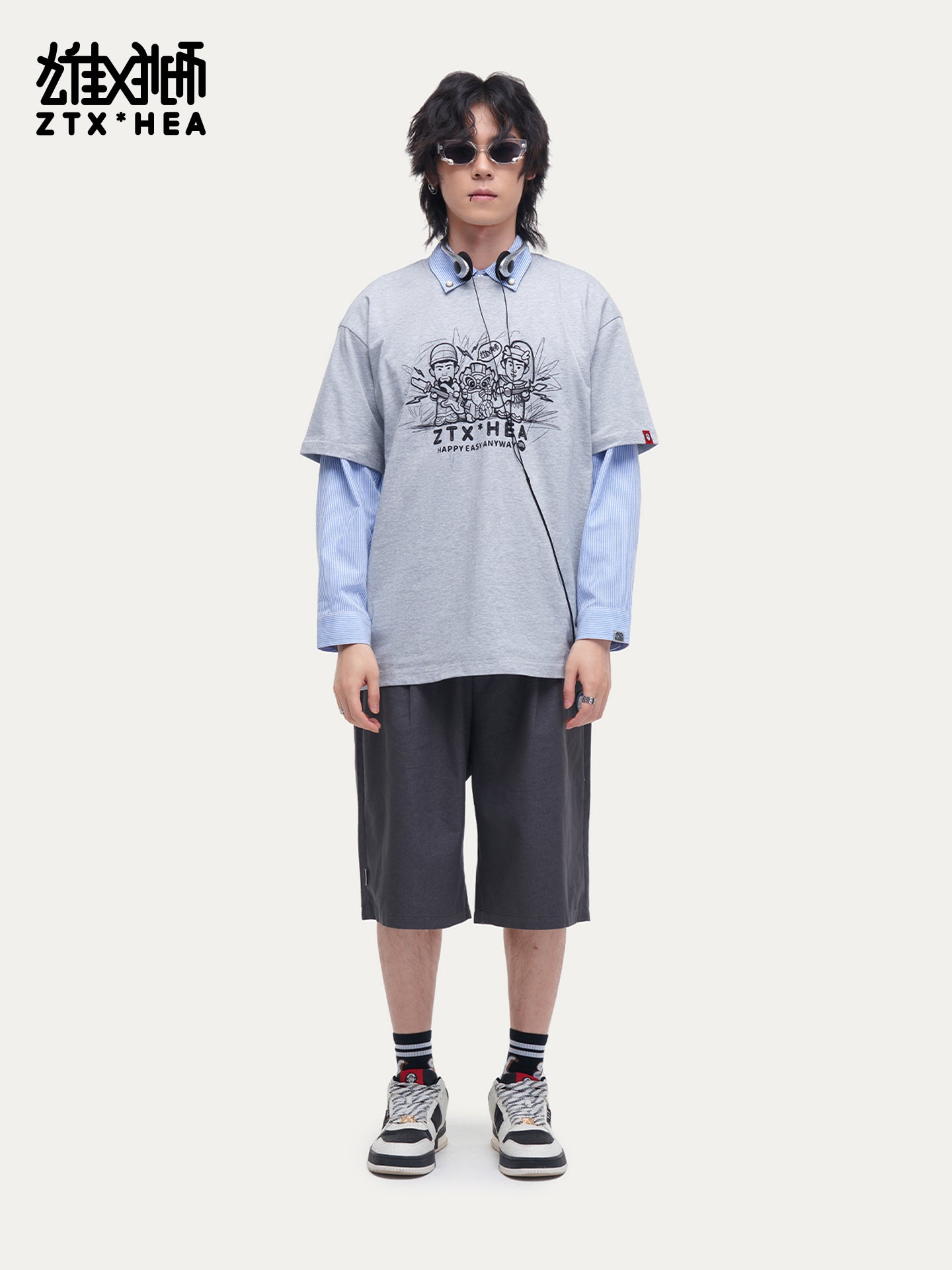 HEA Unisex Oversized Graphic T-Shirt, Crew Neck Cotton Tee with Sketch Print, Casual Streetwear Top for Men Women