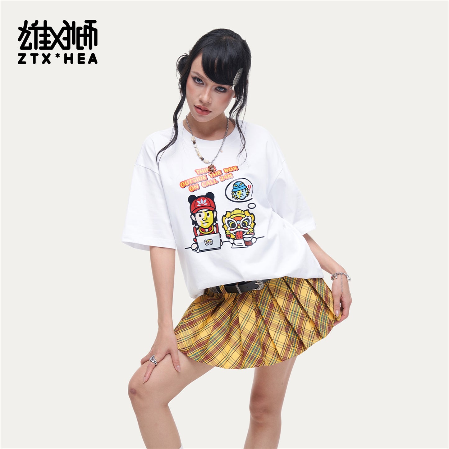 HEA Unisex Oversized Cartoon Graphic T-Shirt, Crew Neck Cotton Tee with Character & Lion Print, Casual Streetwear Top for Men Women