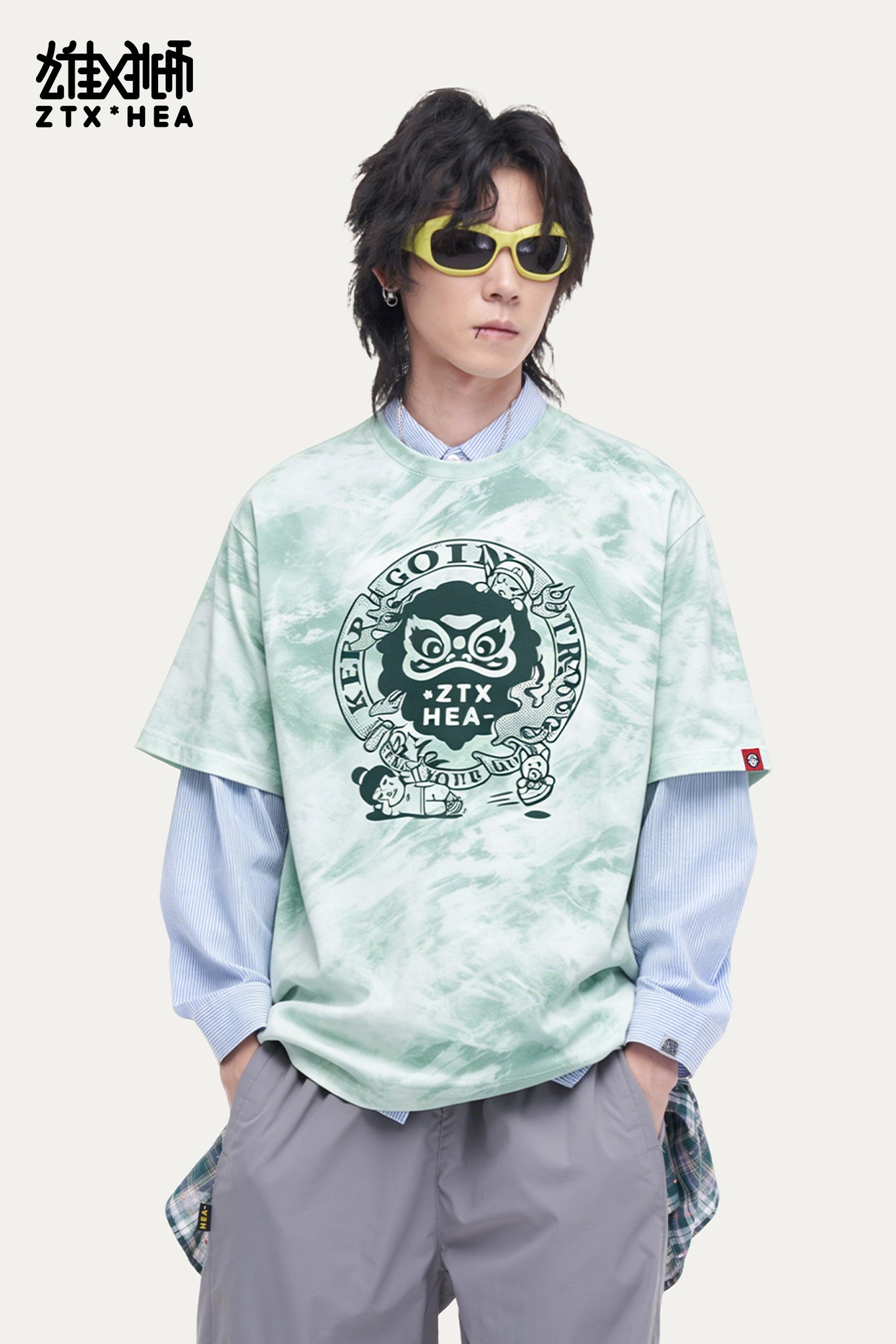 HEA Unisex Oversized Tie-Dye Graphic T-Shirt, Crew Neck Cotton Tee with Lion Print, Casual Streetwear Top for Men Women