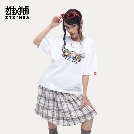 HEA Unisex Oversized Graphic T-Shirt, Casual Crew Neck Cotton Tee with Cartoon Print, Loose Fit Streetwear Top for Men Women