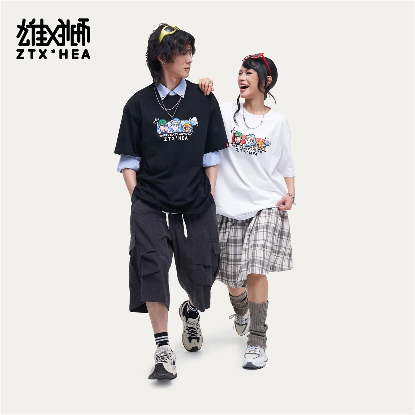 HEA Unisex Oversized Graphic T-Shirt, Casual Crew Neck Cotton Tee with Cartoon Print, Loose Fit Streetwear Top for Men Women