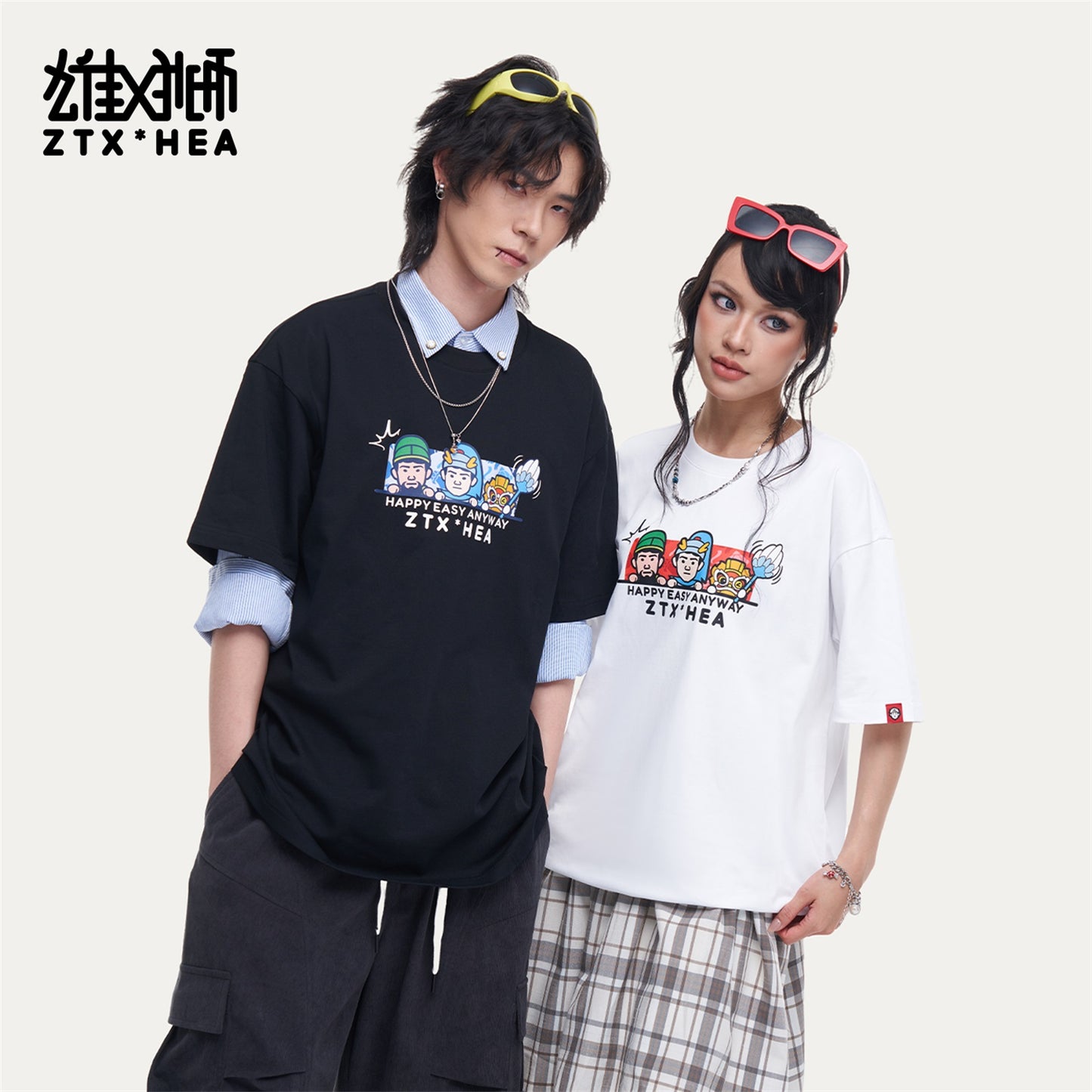 HEA Unisex Oversized Graphic T-Shirt, Casual Crew Neck Cotton Tee with Cartoon Print, Loose Fit Streetwear Top for Men Women