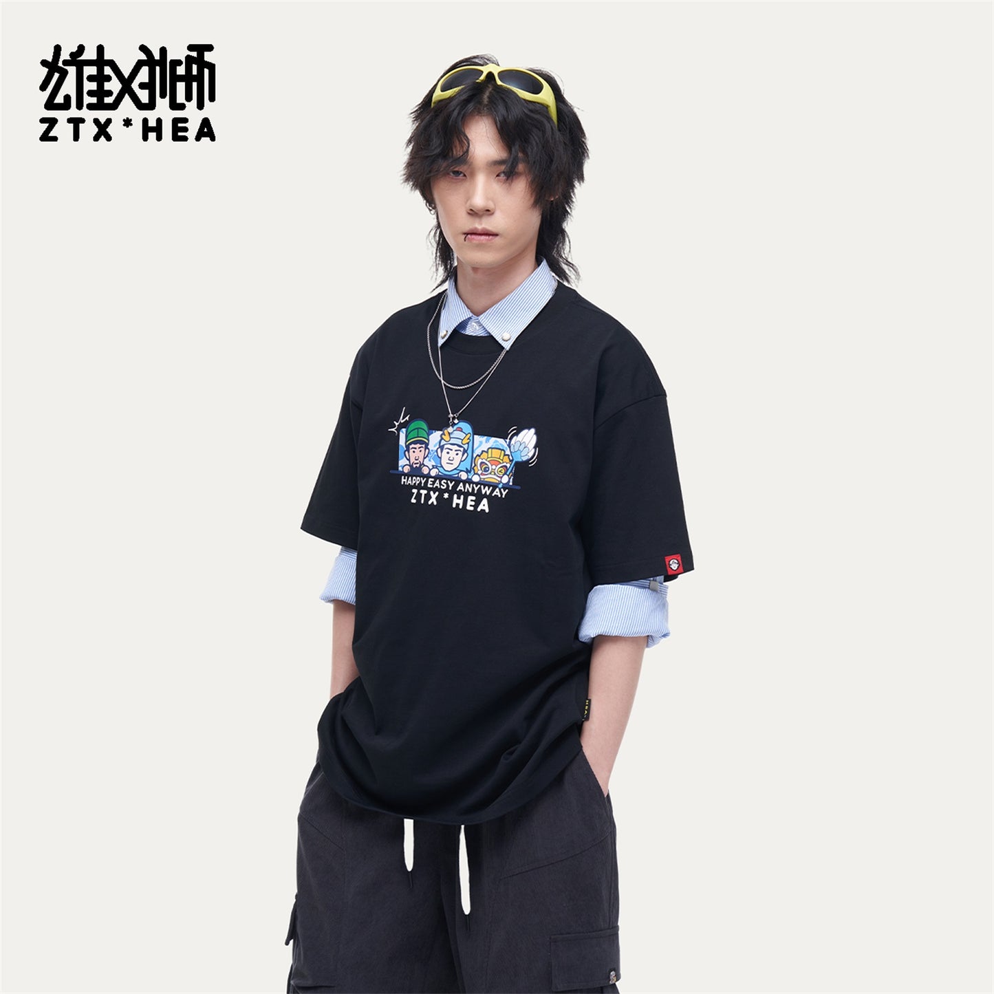 HEA Unisex Oversized Graphic T-Shirt, Casual Crew Neck Cotton Tee with Cartoon Print, Loose Fit Streetwear Top for Men Women