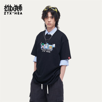 HEA Unisex Oversized Graphic T-Shirt, Casual Crew Neck Cotton Tee with Cartoon Print, Loose Fit Streetwear Top for Men Women