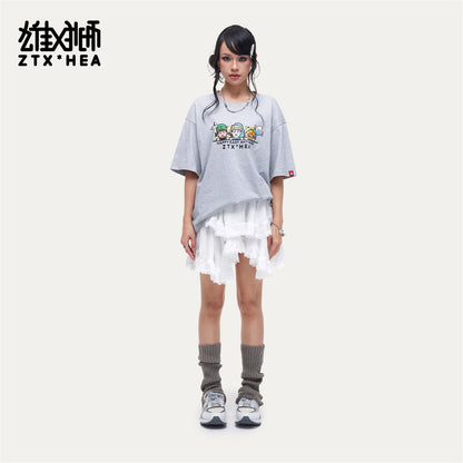 HEA Unisex Oversized Graphic T-Shirt, Casual Crew Neck Cotton Tee with Cartoon Print, Loose Fit Streetwear Top for Men Women