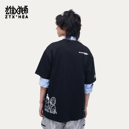 HEA Unisex Oversized Line Art Graphic T-Shirt, Crew Neck Cotton Tee with Minimalist Print, Casual Streetwear Top for Men Women