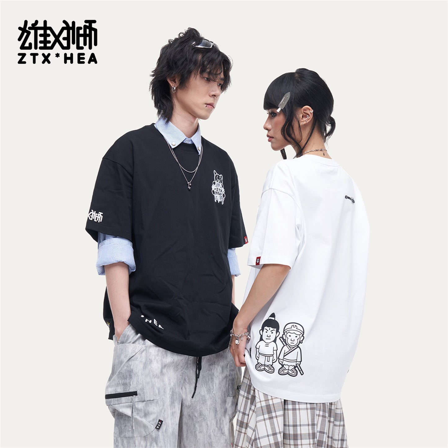 HEA Unisex Oversized Line Art Graphic T-Shirt, Crew Neck Cotton Tee with Minimalist Print, Casual Streetwear Top for Men Women