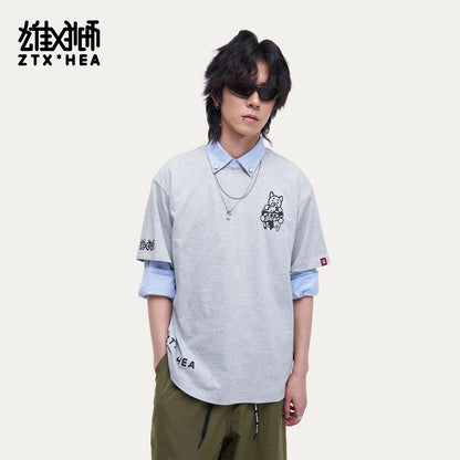 HEA Unisex Oversized Line Art Graphic T-Shirt, Crew Neck Cotton Tee with Minimalist Print, Casual Streetwear Top for Men Women