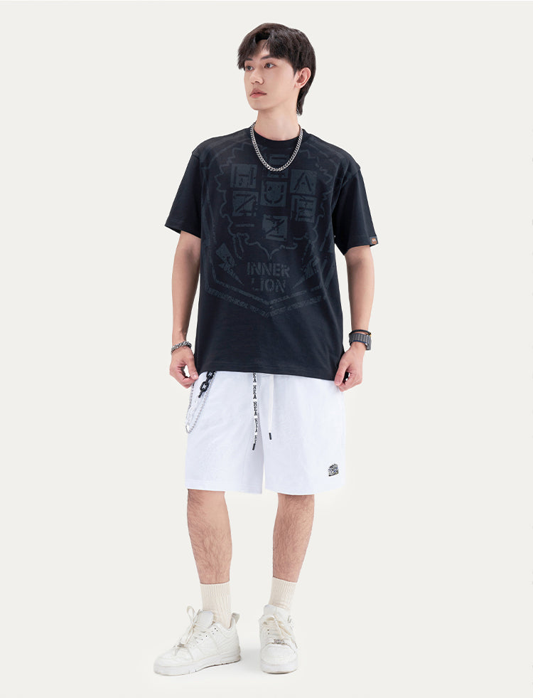 HEA Unisex Lion Allover Print Casual Shorts, Elastic Waist Streetwear Shorts