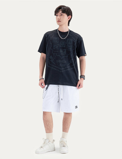 HEA Unisex Lion Allover Print Casual Shorts, Elastic Waist Streetwear Shorts