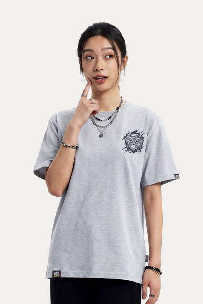 HEA Distressed Wash Lion Head Graphic Tee, Unisex Gothic Streetwear Short Sleeve T-shirt
