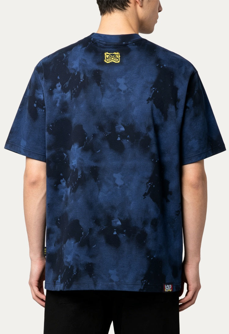 HEA Tie-Dye Galaxy Print Short Sleeve Tee, Unisex Streetwear Cotton T-shirt