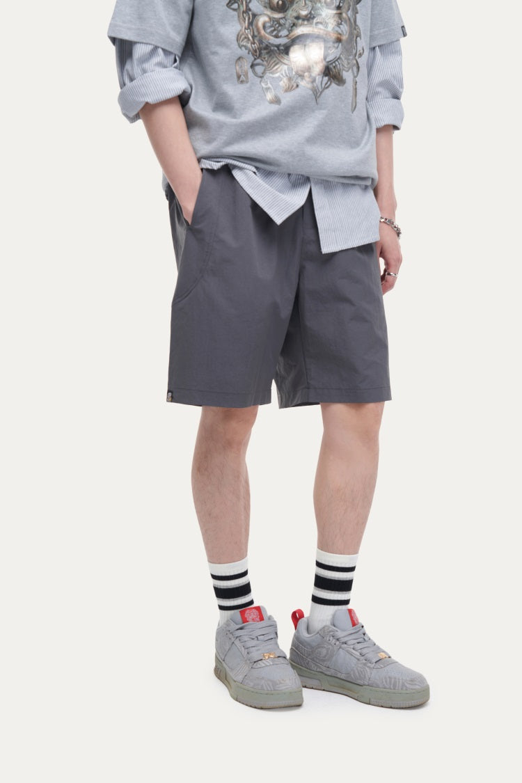 HEA Unisex Solid Color Casual Shorts, Elastic Waist Quick-Dry Streetwear Shorts