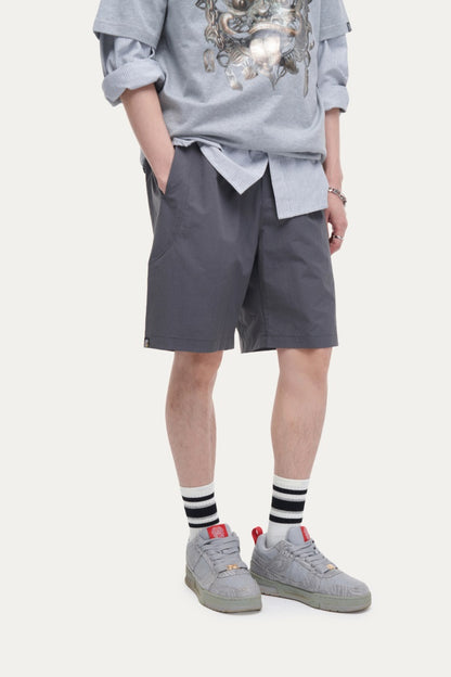 HEA Unisex Solid Color Casual Shorts, Elastic Waist Quick-Dry Streetwear Shorts