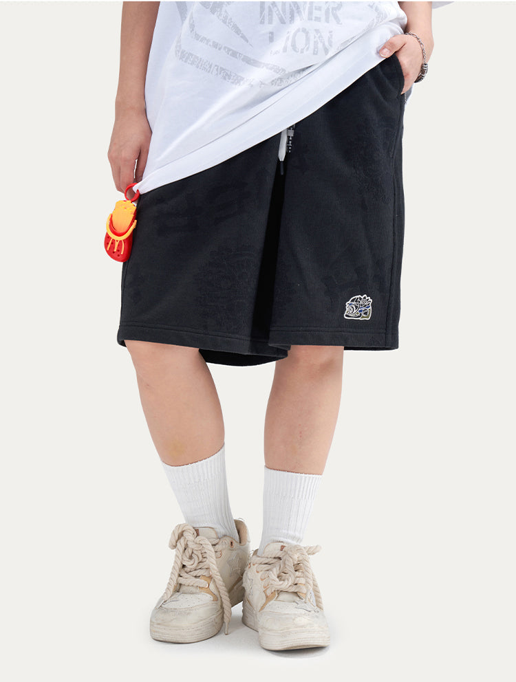 HEA Unisex Lion Allover Print Casual Shorts, Elastic Waist Streetwear Shorts