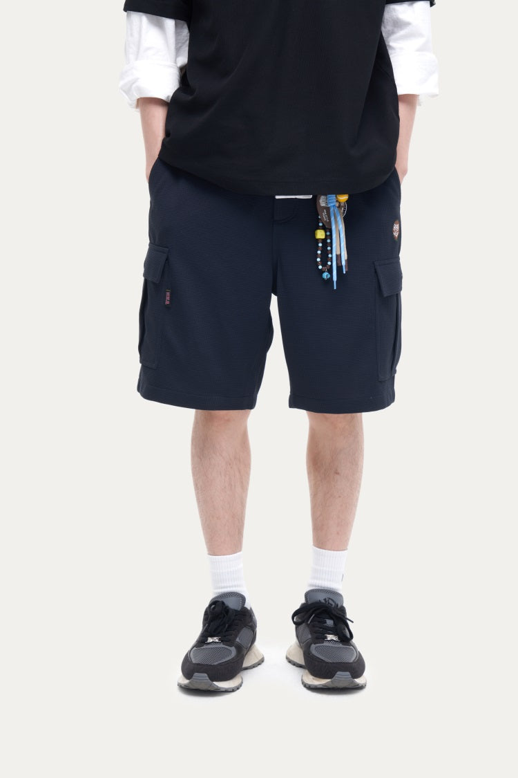 HEA Men’s Textured Cargo Shorts, Casual Streetwear Utility Shorts with Beaded Drawstring