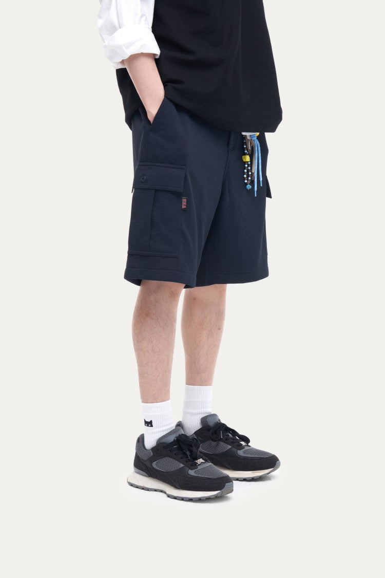 HEA Men’s Textured Cargo Shorts, Casual Streetwear Utility Shorts with Beaded Drawstring