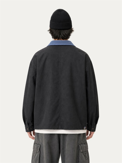 HEA Multi-Pocket Workwear Jacket – Contrast Collar Utility Coat