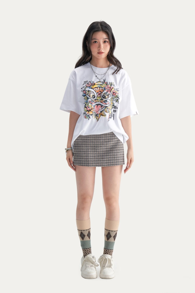 HEA Unisex Heavyweight Cotton Colorful Lion Graphic T-Shirt, Oversized Streetwear Short Sleeve Tee