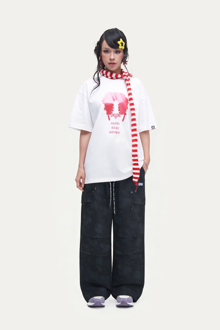 HEA Unisex Camo Print Cargo Pants, Wide Leg Streetwear Trousers