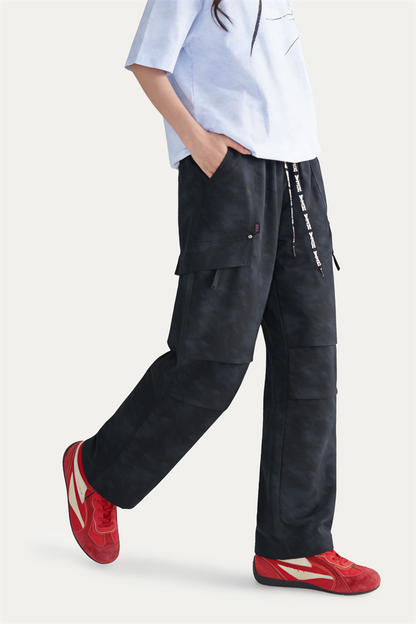 HEA Unisex Camo Print Cargo Pants, Wide Leg Streetwear Trousers