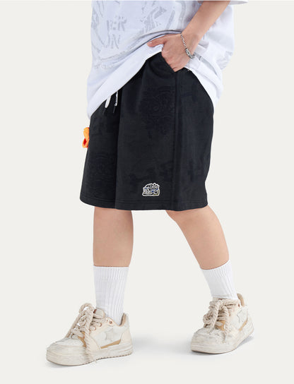 HEA Unisex Lion Allover Print Casual Shorts, Elastic Waist Streetwear Shorts