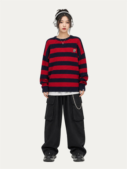 HEA Striped Crewneck Pullover Sweater