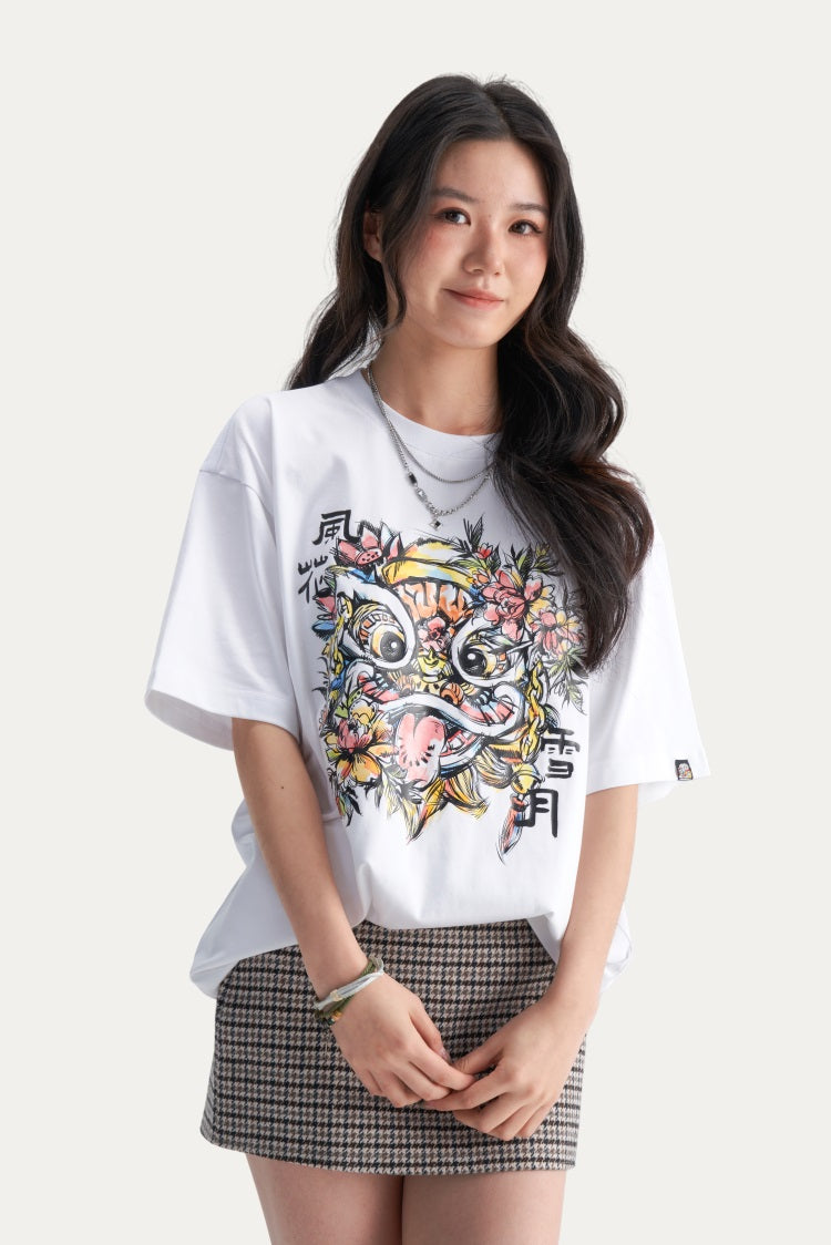 HEA Unisex Heavyweight Cotton Colorful Lion Graphic T-Shirt, Oversized Streetwear Short Sleeve Tee