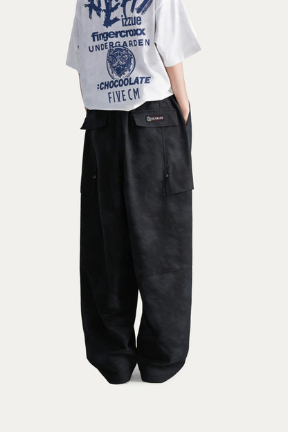 HEA Unisex Camo Print Cargo Pants, Wide Leg Streetwear Trousers