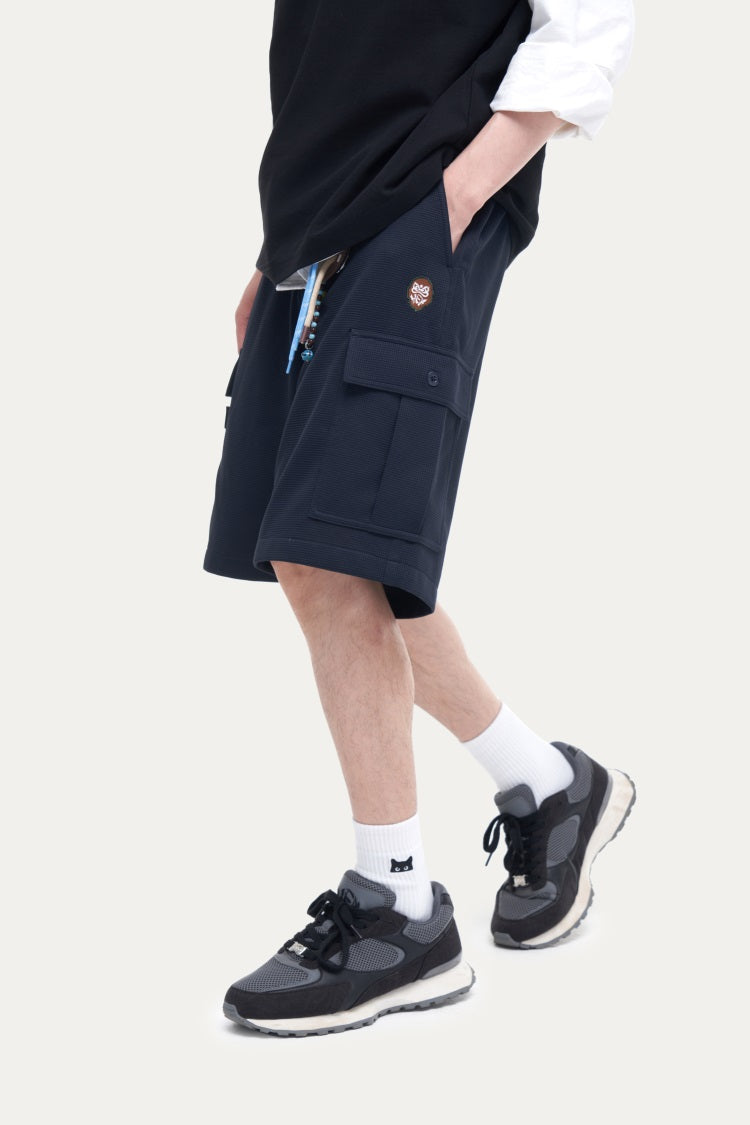 HEA Men’s Textured Cargo Shorts, Casual Streetwear Utility Shorts with Beaded Drawstring