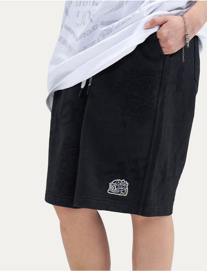 HEA Unisex Lion Allover Print Casual Shorts, Elastic Waist Streetwear Shorts