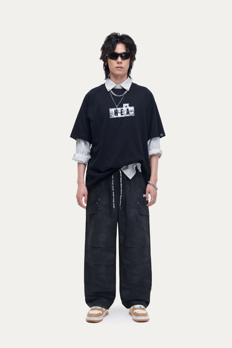 HEA Unisex Camo Print Cargo Pants, Wide Leg Streetwear Trousers