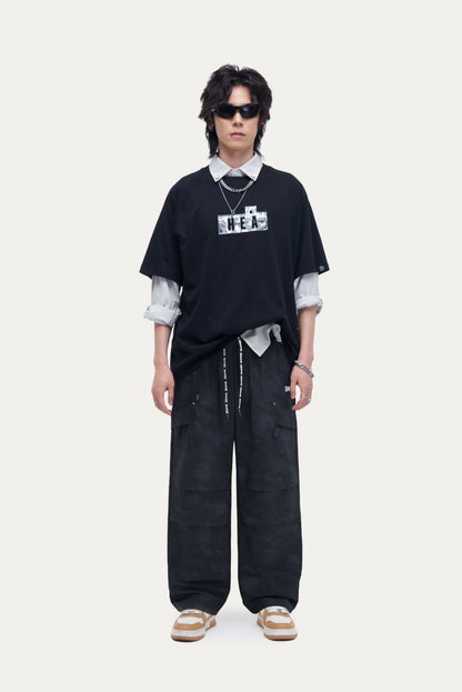 HEA Unisex Camo Print Cargo Pants, Wide Leg Streetwear Trousers