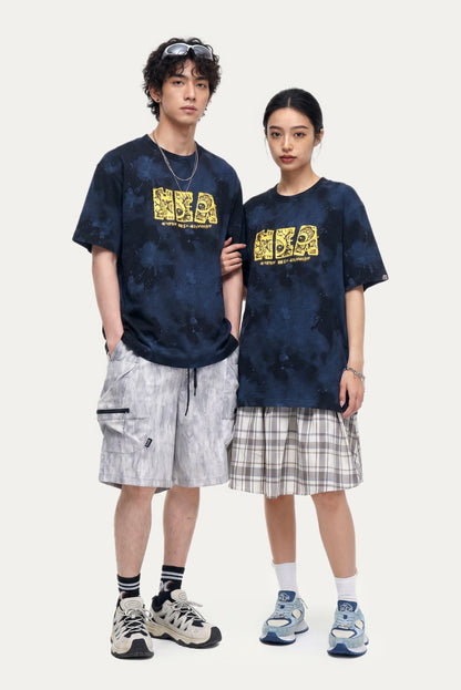 HEA Tie-Dye Galaxy Print Short Sleeve Tee, Unisex Streetwear Cotton T-shirt