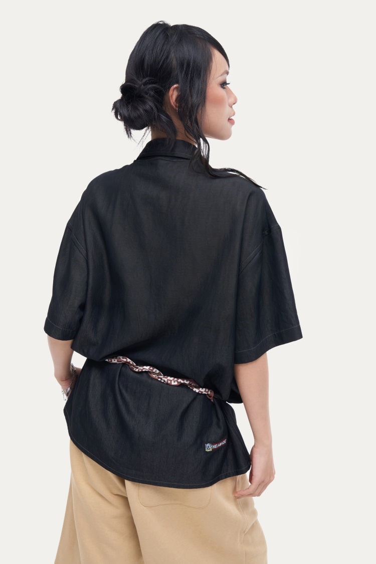 HEA Unisex Utility Button-Up Shirt, Short Sleeve Streetwear Work Shirt