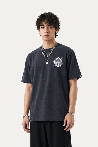 HEA Distressed Wash Lion Head Graphic Tee, Unisex Gothic Streetwear Short Sleeve T-shirt
