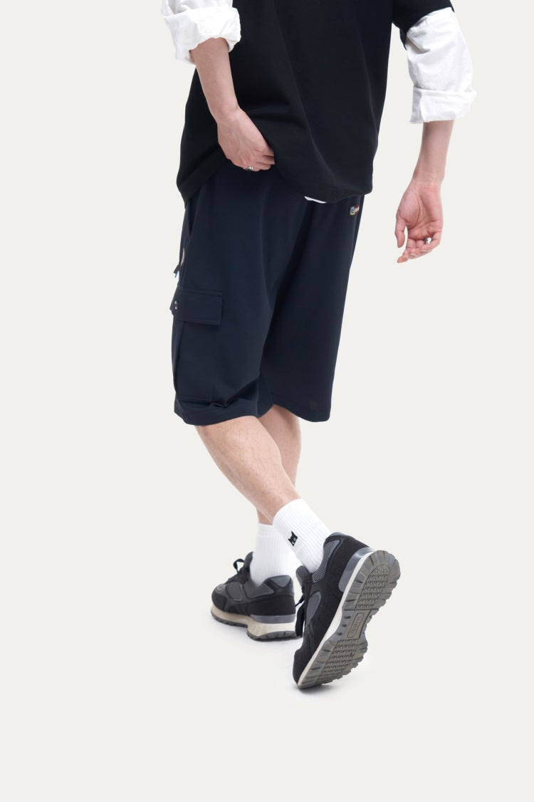 HEA Men’s Textured Cargo Shorts, Casual Streetwear Utility Shorts with Beaded Drawstring