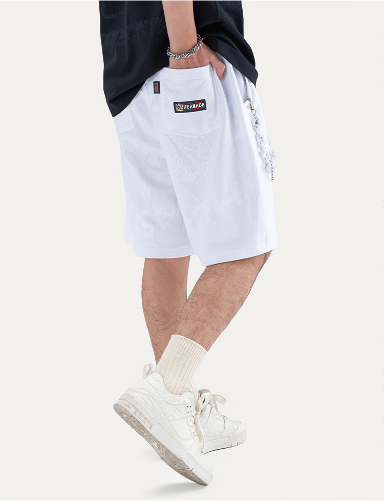HEA Unisex Lion Allover Print Casual Shorts, Elastic Waist Streetwear Shorts