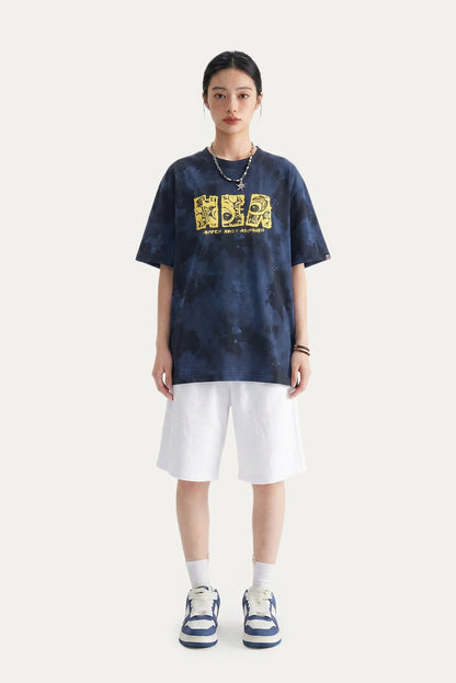 HEA Tie-Dye Galaxy Print Short Sleeve Tee, Unisex Streetwear Cotton T-shirt