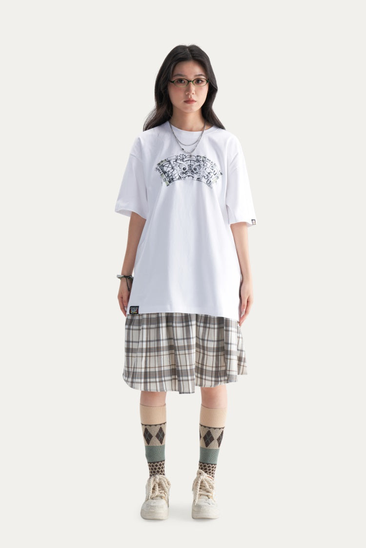 HEA Unisex Heavyweight Cotton Lion Graphic T-Shirt, Oversized Streetwear Short Sleeve Tee