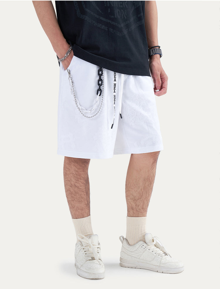 HEA Unisex Lion Allover Print Casual Shorts, Elastic Waist Streetwear Shorts