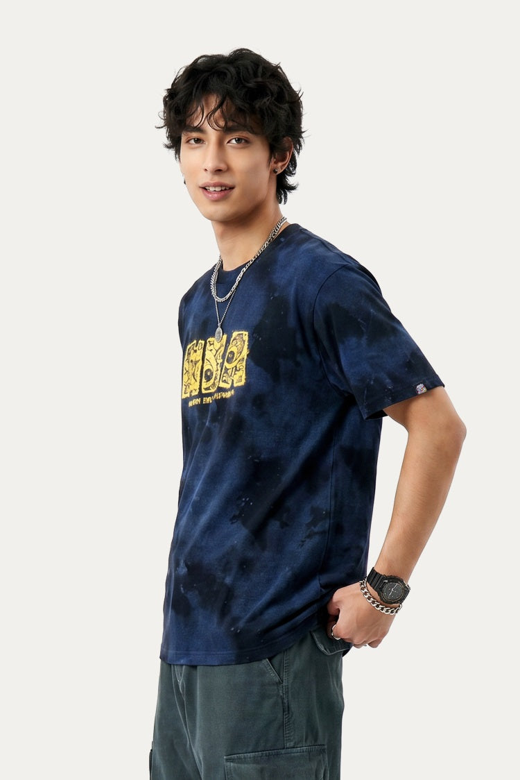 HEA Tie-Dye Galaxy Print Short Sleeve Tee, Unisex Streetwear Cotton T-shirt