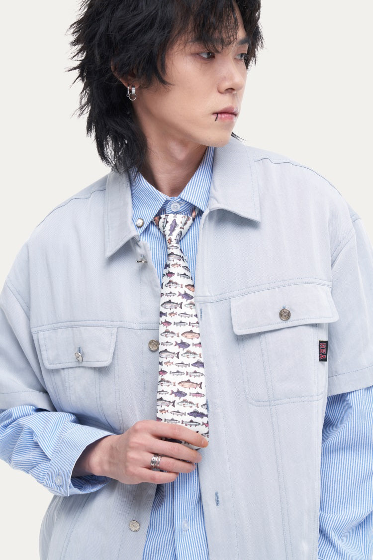 HEA Unisex Utility Button-Up Shirt, Short Sleeve Streetwear Work Shirt