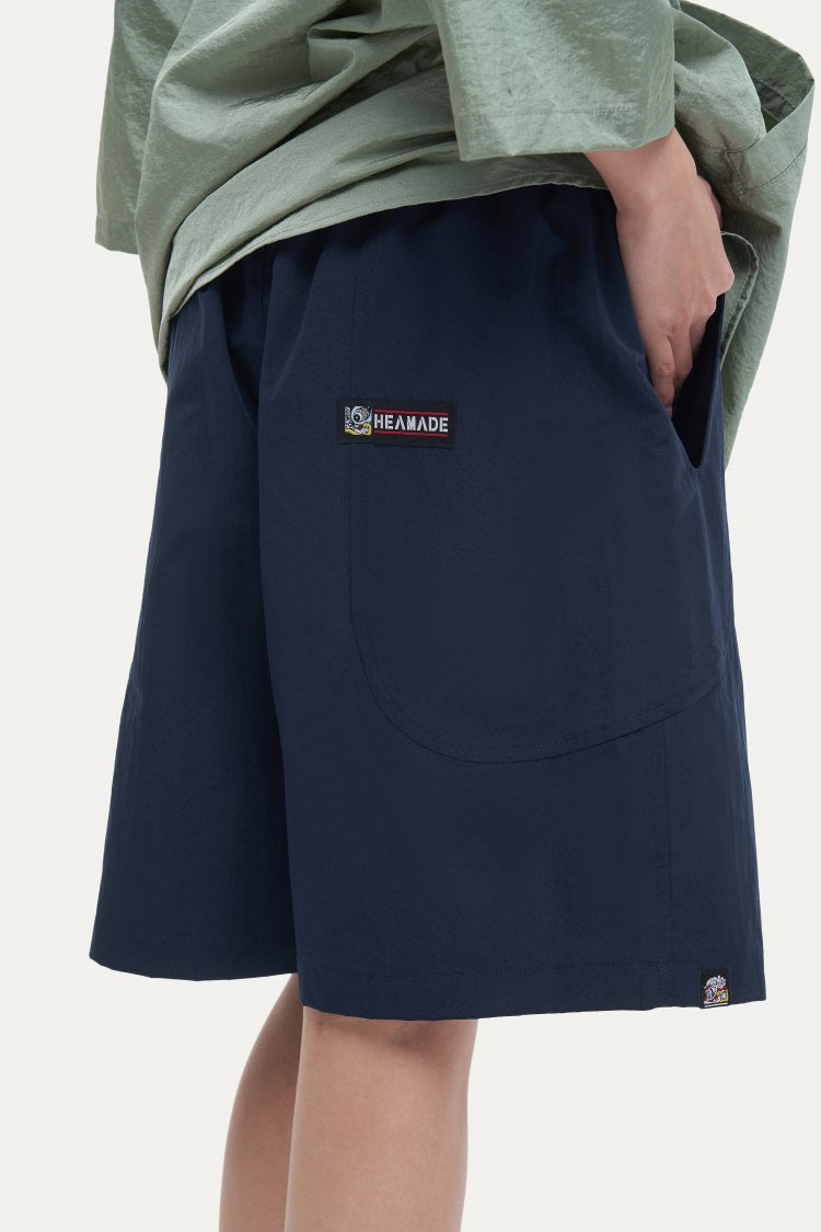 HEA Unisex Solid Color Casual Shorts, Elastic Waist Quick-Dry Streetwear Shorts