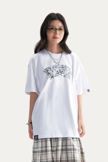 HEA Unisex Heavyweight Cotton Lion Graphic T-Shirt, Oversized Streetwear Short Sleeve Tee