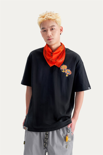 HEA Unisex Heavyweight Cotton Lion Graphic T-Shirt, Oversized Streetwear Short Sleeve Tee